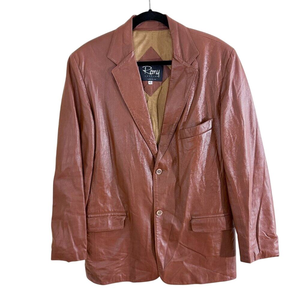 Vintage Remy Leather Brown Leather Jacket Men's Size 40 Button Up Made in USA